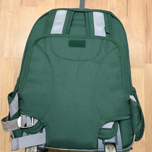 Pottery Barn Liam Green and Orange Striped Rolling Backpack - Picture 2 of 4